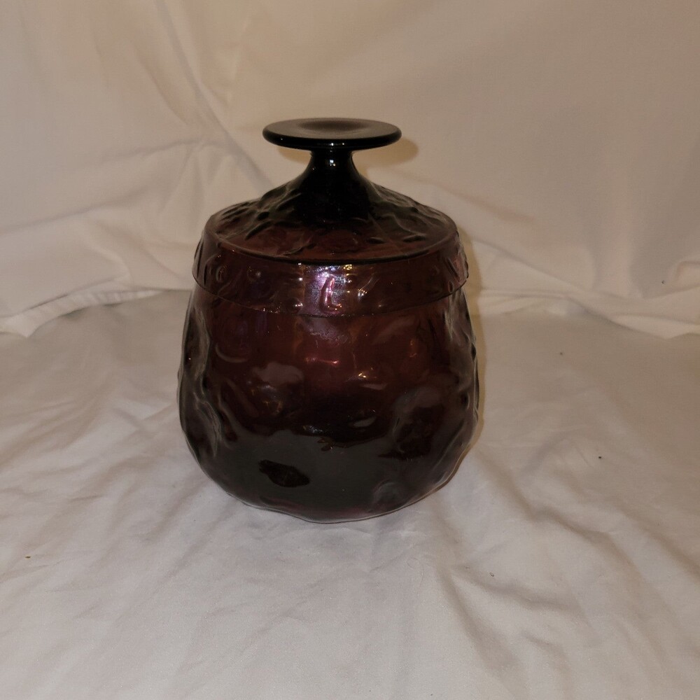 Bryce el Ranchero Purple Amethyst Glass Candy Jar with Lid